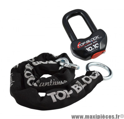 Antivol TOP BLOCK 1010L Classé SRA + Chaîne Lasso 10 mm × 1000 mm – Bloc-disque + chaîne de sécurité * Déstockage !