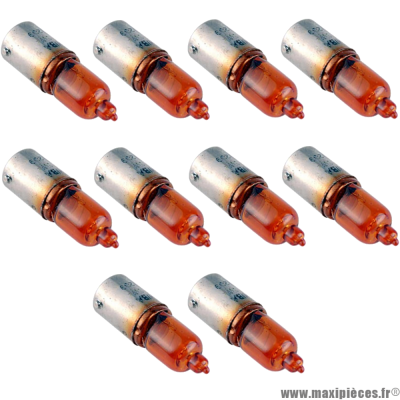 Lampes / ampoules (x10) 12V 6W mini clignotant orange long ergot décalé BAX9S *Déstockage !