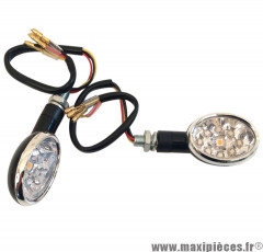 Clignotants LED 3 fonctions homologués CE – Noir / Chrome – Paire (4 fils) adaptable sur moto, custom, scooter, quad, mobylette et autres * Déstockage !