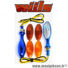 Clignotants homologué Wiils mini rider bleu universel pour moto, scooter, mob, quad… *Déstockage !