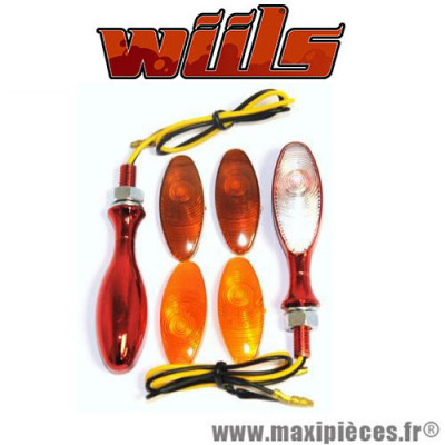 Clignotants homologué Wiils mini rider rouge universel pour moto, scooter, mob, quad… *Déstockage !