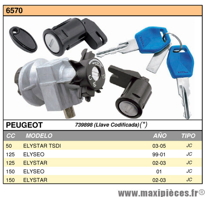 Contacteur a clé neiman maxi scooter pour Peugeot 50/125/150 elystar/elyseo (avec serrure de selle) (739898) * Déstockage !