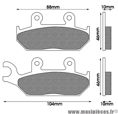 Plaquette de frein pour moto yamaha 50 tzr 1993-2002 arrière, 600 xt e 1990-2002 avant, xt k 1991-1993 avant, 660 xtz tenere 1991-1996 avant (l 104mm - 88mm - h 46mm - p 10mm) * Déstockage !