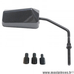 Rétroviseur / retro de scooter/moto f1 réversible carbone -tige longue noir- (diamètre 8/10mm) * Prix spécial !