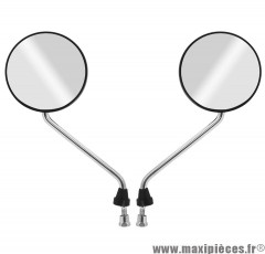 Paire de rétroviseur M8 rond chrome réversible pour cyclo, moto (diamètre 100mm) * Déstockage !