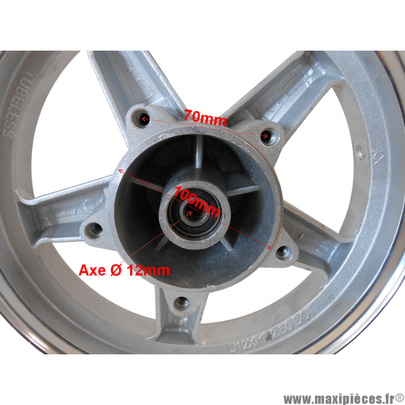 Jante avant en aluminium 12 pouces tubeless (MT2.50X12) pour scooter chinois 50/125cc (frein a disque) * Déstockage !
