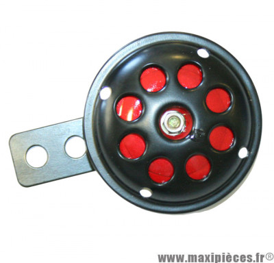 Avertisseur klaxon 12 volts noir/rouge universel (diamètre 66mm) pour scooter cyclomoteur moto 50 à boite quad et autres * Prix spécial !