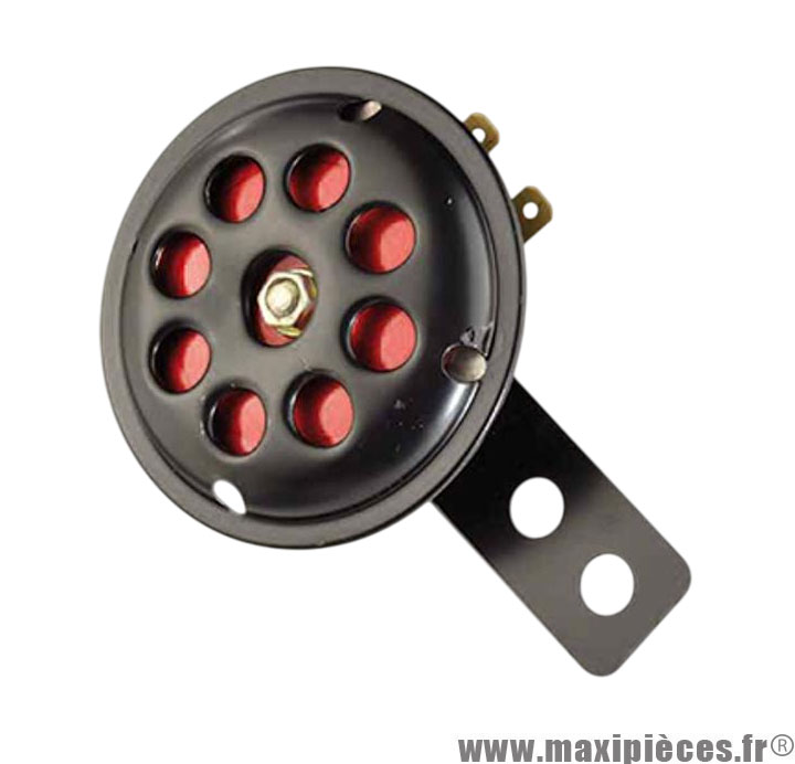 Avertisseur klaxon 12 volts noir/rouge universel (diamètre 66mm) pour scooter cyclomoteur moto 50 à boite quad et autres * Prix spécial !