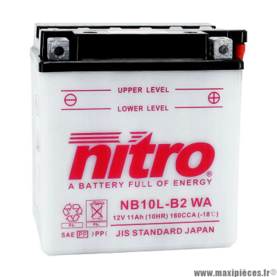 Batterie Nitro NB10L-B2 WA 12V 11Ah (10HR) 160CCA (-18°) (livré sans acide) * Déstockage !