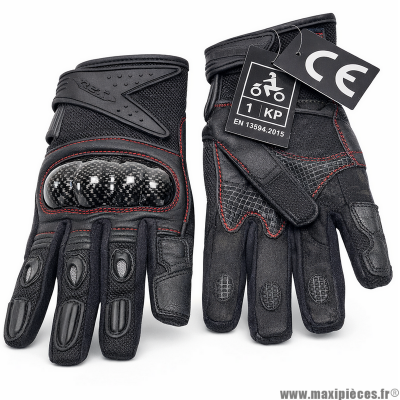 Gants été/mi-saison homme Peefy Gabriel noir avec couture rouge taille S * Déstockage !