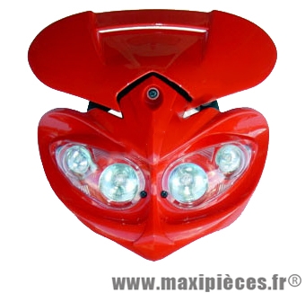 Tête de fourche plaque phare fly eyes halogène 4x20watts pour moto 50 à boite (rouge) * Prix discount !