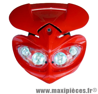 Tête de fourche rouge plaque phare fly eyes halogène 4x20watts pour moto 50 à boite (vendu sans fixation) * Destockage !