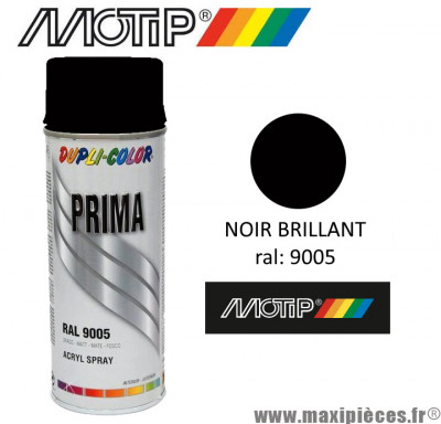 Bombe peinture Motip Prima Dupli Colors Noir brillant spray (400ml) *Déstockage !