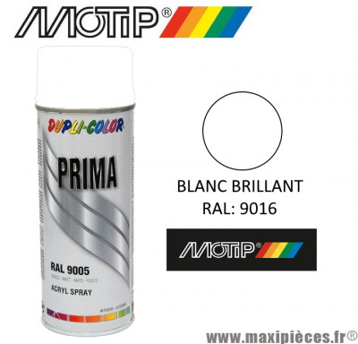 Bombe peinture Motip Prima Dupli Colors BLANC brillant spray (400ml) *Déstockage !