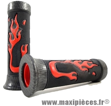 Paire de poignées flamming noir et rouge avec embout imitation carbone gris mat pour 50 à boite scooter maxiscooter mobylette ... *Prix discount !