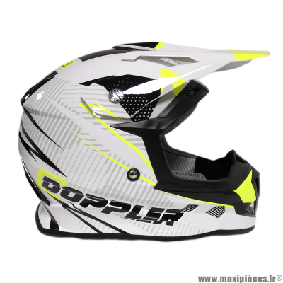 Casque cross adulte marque Doppler taille XXL (T63-64) couleur blanc jaune noir verni