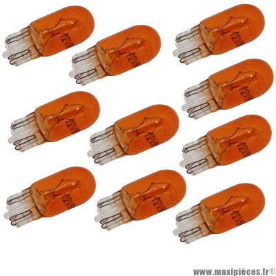 Ampoule/lampe de clignotants 12V 5W norme WY5W culot W2.1x9.5D wedge standard orange (boite de 10)