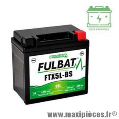 Batterie gel FTX5L-BS 12V 5 AH (équivalente à une YTX5L-BS) prêt à l'emploi sans entretien (dimension: Lg113 L70 H105)