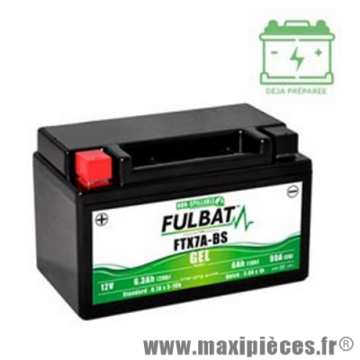Batterie gel 12v 6ah FTX7A-BS (équivalente à une YTX7A-BS) prêt à l'emploi sans entretien (dimension: Lg150xL87xH93)