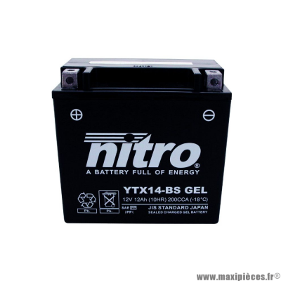 Batterie gel AGM 12v 12ah (YTX14-BS) sans entretien prêt à l'emploi (dimension: Lg150xL86xH145)