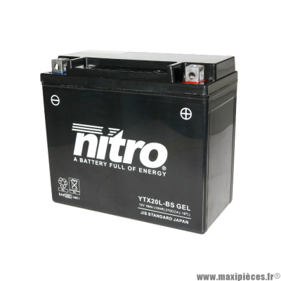 Batterie gel NTX20L-BS 12V 18 AH (équivalente à une YTX20L-BS) prêt à l'emploi sans entretien (dimension: Lg175 L85 H155)