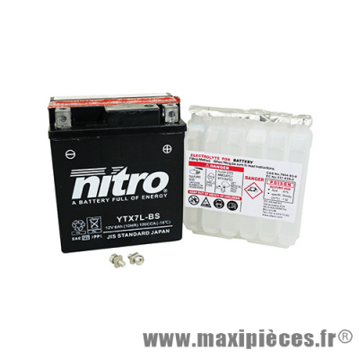 Batterie Nitro 12V 6AH (YTX7L-BS) sans entretien pour maxi-scooter, moto, (dimension lg114xl71xh131)