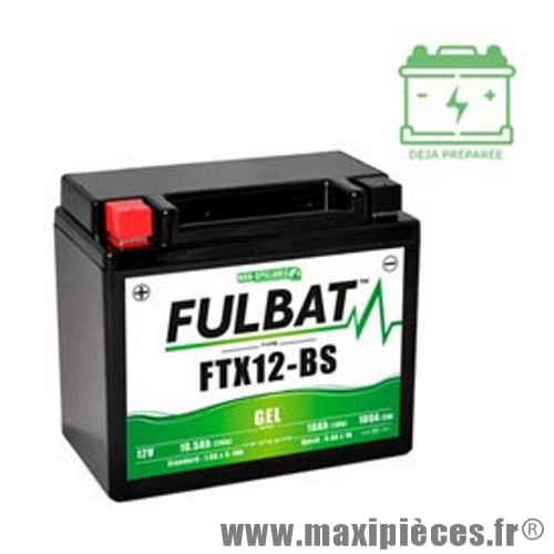 Batterie gel FTX12-BS 12V 10 AH (équivalente à une YTX12-BS) prêt à l'emploi sans entretien (dimension: Lg150 L87 H130)