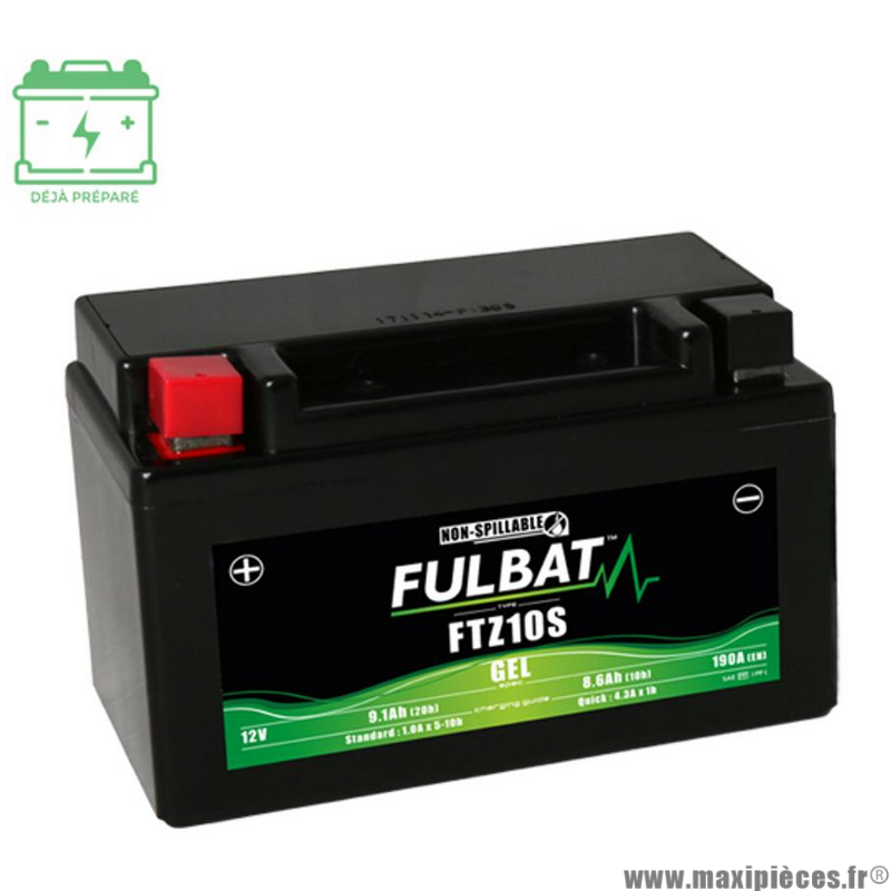 BATTERIE MOTO / SCOOT / QUAD FTZ10S FULBAT 12V8.6AH GEL SANS ENTRETIEN LG150 L88 H93