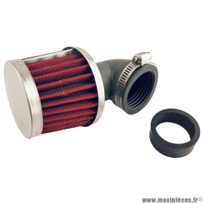 Filtre a air Ø 28/36m conique kn coudé à 90 chrome montage sur carburateur adaptable ou Dellorto PHVA/PHBN/PHBG (12/16/17,5/19/21)/Gurtner (scooter)