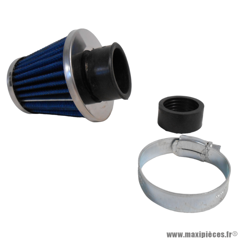 Filtre à air type kn fixation droit Ø28/35mm chrome adaptable pour Scooter, Mécaboite, Mobylette, Maxi Scooter, Moto, Quad