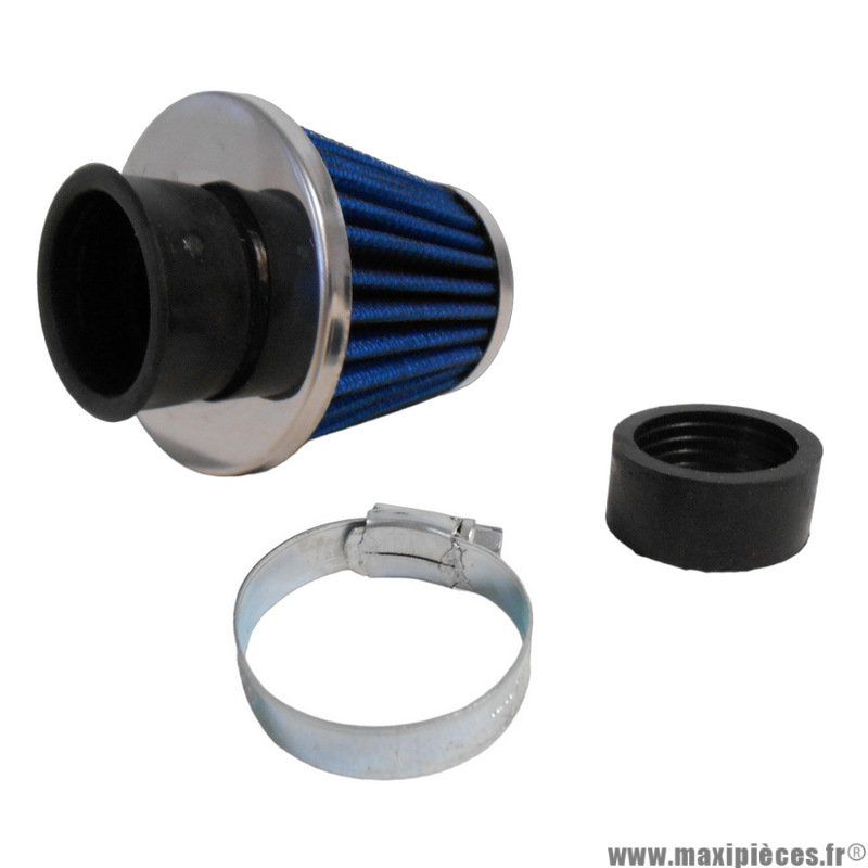 Filtre à air type kn fixation droit Ø28/35mm chrome adaptable pour Scooter, Mécaboite, Mobylette, Maxi Scooter, Moto, Quad
