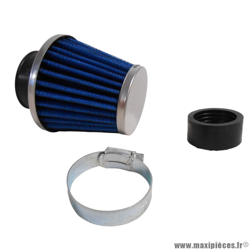 Filtre à air type kn fixation droit Ø28/35mm chrome adaptable pour Scooter, Mécaboite, Mobylette, Maxi Scooter, Moto, Quad