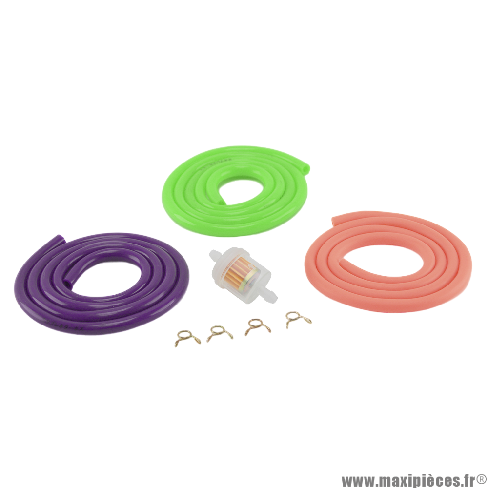 Pack durite d'essence (5x8/1 mètre) 3 couleurs (rose, violet, vert fluo) pour cyclomoteur, scooter et autres * Prix spécial !