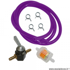 Pack robinet d'essence universel durite violet (diamètre 6mm) pour moto, scooter et autres