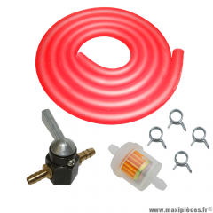 Pack robinet d'essence universel durite rouge transparent (diamètre 6mm) pour moto, scooter et autres