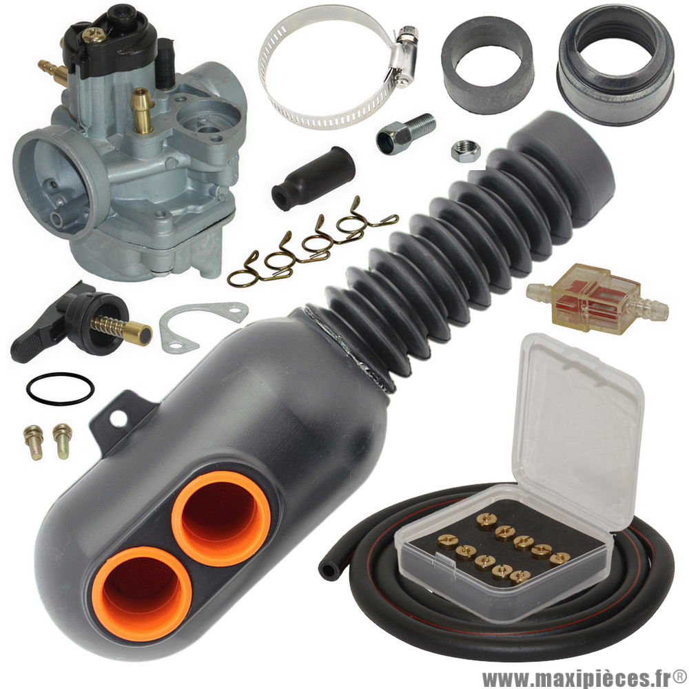 Pack carburateur PHVA 17,5 type karting universel adaptable pour moto, 50 à boite, scooter, cyclomoteur et autres véhicules * Prix spécial !
