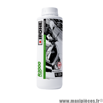 Huile Ipone 2 temps R2000 SCOOT semi-synthèse senteur fraise bidon de 1 litre pour Scooter, Mécaboite, Mobylette, Moto, Quad, Maxi Scooter