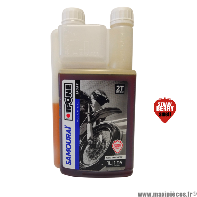 Huile Ipone 2 temps samouraï sport 100% synthèse senteur fraise vendu en 1L lubrifiant pour Scooter, Mécaboite, Mobylette, Moto, Quad, Maxi Scooter
