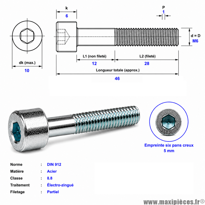 Vis BTR/CHC M 6x40 mm  8.8 (Vendue à l'unité)