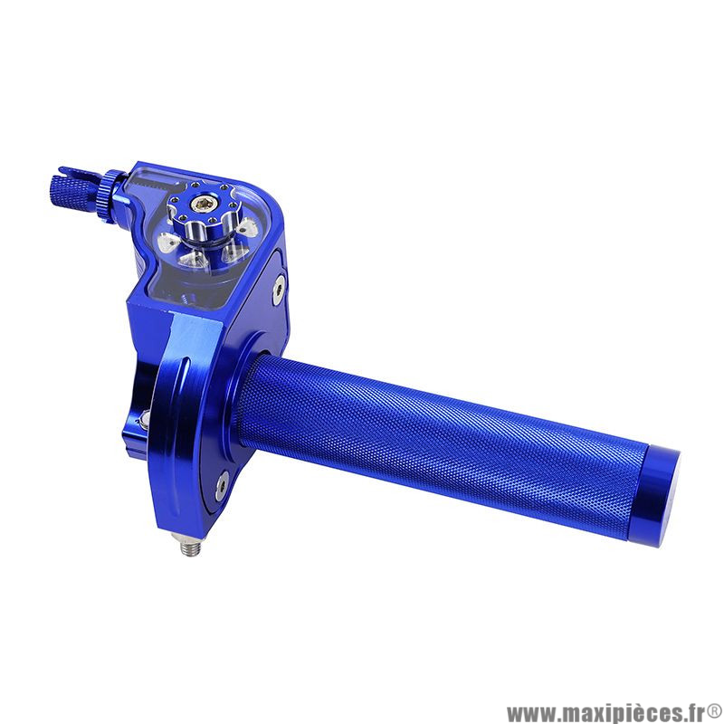 POIGNÉE DE GAZ A TIRAGE RAPIDE 30° ALU CNC COULEUR BLEU ANODISE * Prix spécial !