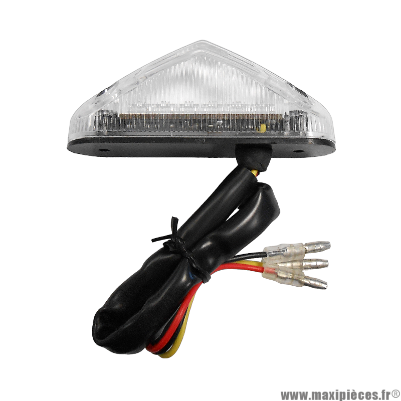Feu arrière universel triangle transparent 6 leds rouges pour moto 50 à boite et autres (Homologué CE)