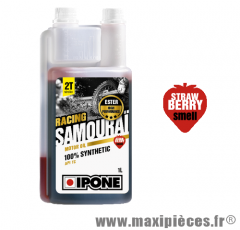 Huile Ipone 2 temps samouraï racing 100% synthèse senteur fraise vendu en 1L lubrifiant pour Scooter, Mécaboite, Mobylette, Moto, Quad, Maxi Scooter