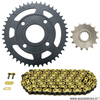 Kit chaine 50 à boite (420-15x46) Mbk x-power yamaha tzr 50 alésage 54mm