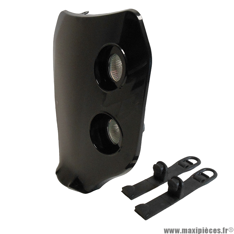Tête de fourche plaque phare enduro bi halogène pour moto 50 à boite (noir, livré avec fixation)
