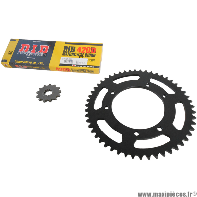 Kit chaine DID pour moto 50 à boite PEUGEOT 50 XPS 1996>2001 420 13x52 (ALÉSAGE 105mm)