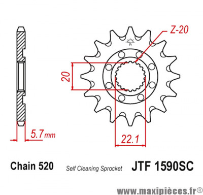 Pignon moto 13 dents 520 JT Sprockets JTF1590.13SC anti-boue Yamaha 125 YZ 250 YZ-F WR-F GasGas EC-F