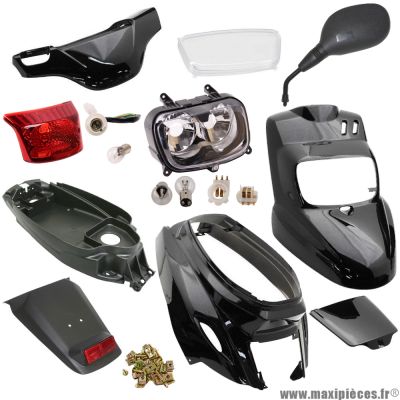 Pack kit carrosserie noir avec éclairage et rétroviseur pour Mbk/Yamaha booster/bws (à partir de 2004) * Prix spécial !