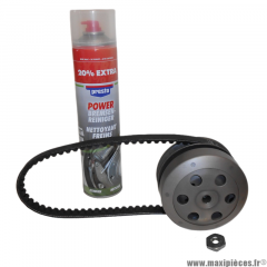 Pack embrayage complet avec bombe de nettoyant (diamètre 107mm) pour scooter Mbk booster nitro ovetto stunt Yamaha aerox bws neos slider