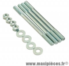 kit 4 goujons de cylindre avec écrous et rondelles adaptable pour moteur Minarelli horizontal et 1E40qmb scooter Mbk, Yamaha, Cpi, Keeway