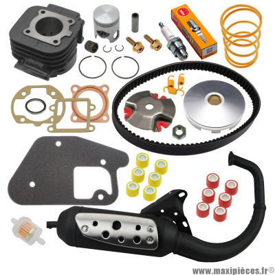 Pack kit cylindre, variateur et pot d’échappement pour scooter MBK/Yamaha Booster/BWS 50cc 2T, toutes années.* Prix spécial !